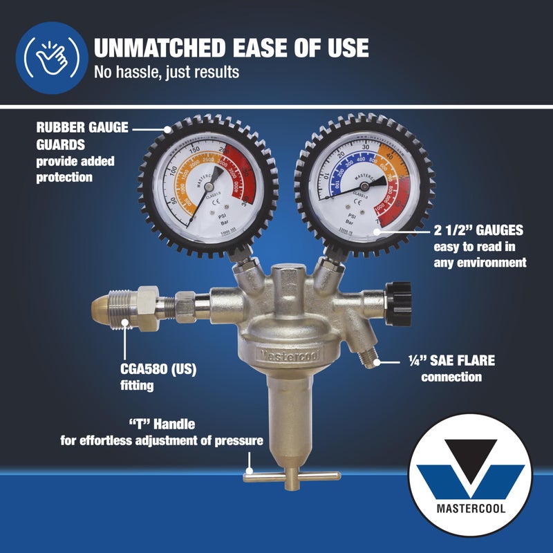 Mastercool 53001 Nitrogen Pressure Regulator | Professional-Grade | HVAC & Automotive Leak Testing | 1/4â€ SAE Flare Outlet | 10,000 PSI | Durable & Reliable - Image 4